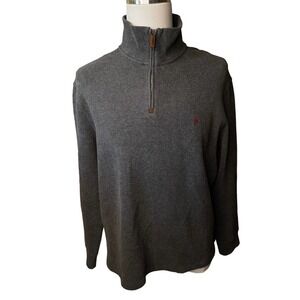 Ralph Lauren Polo Men’s Quarter Zip 100% Cotton Pullover Sweater Gray Large